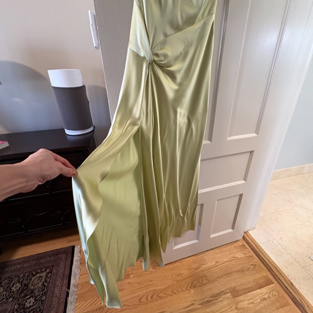 Vintage Y2K Sage Green Satin Halter Gown – Draped Cowl Neck Formal – Old Hollywo - Picture 6 of 6